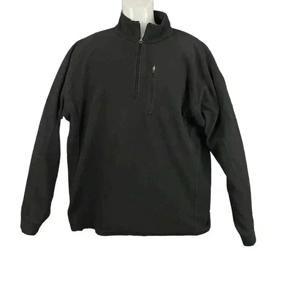 LL Bean Black Fleece Pullover Sweater LARGE Mens Casual 1/4 Zip Long Sleeve - Picture 1 of 6